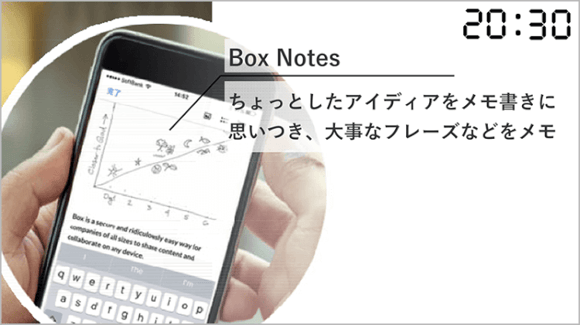 【帰宅後：Box Notesでちょっとしたアイデアもすぐにメモして共有】